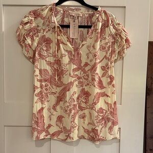 Philosophy di Lorenzo Serafini Cream Blouse with Dusty Rose Floral Print - NWT